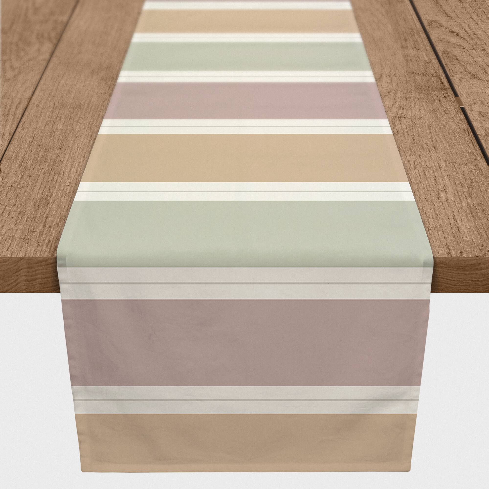 72" Soft Neutral Stripes Cotton Twill Table Runner